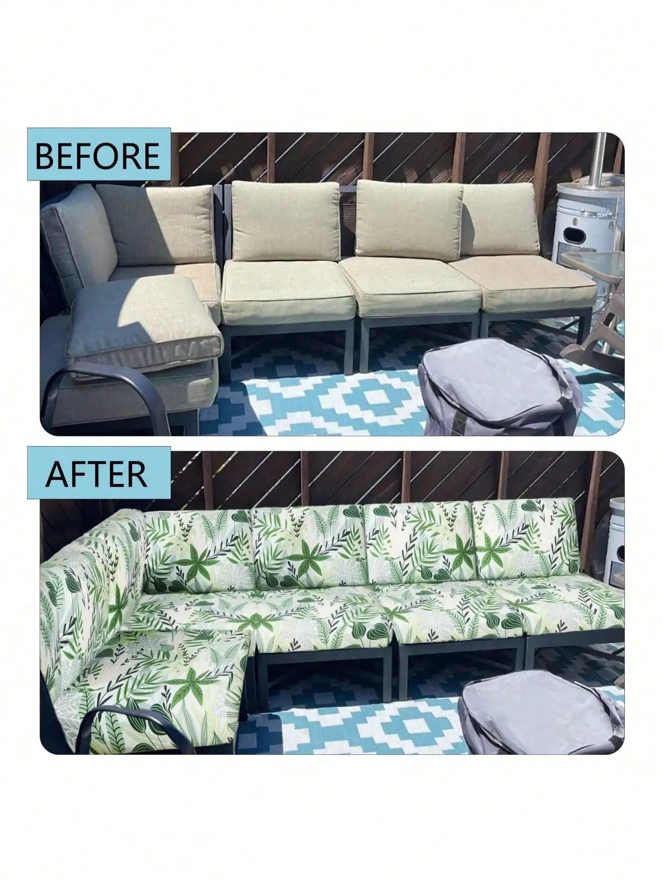 Outdoor Tropical Print Sofa Cushion Covers - Non-Slip Furniture Protectors, Replacement for Individual Seat Cushions