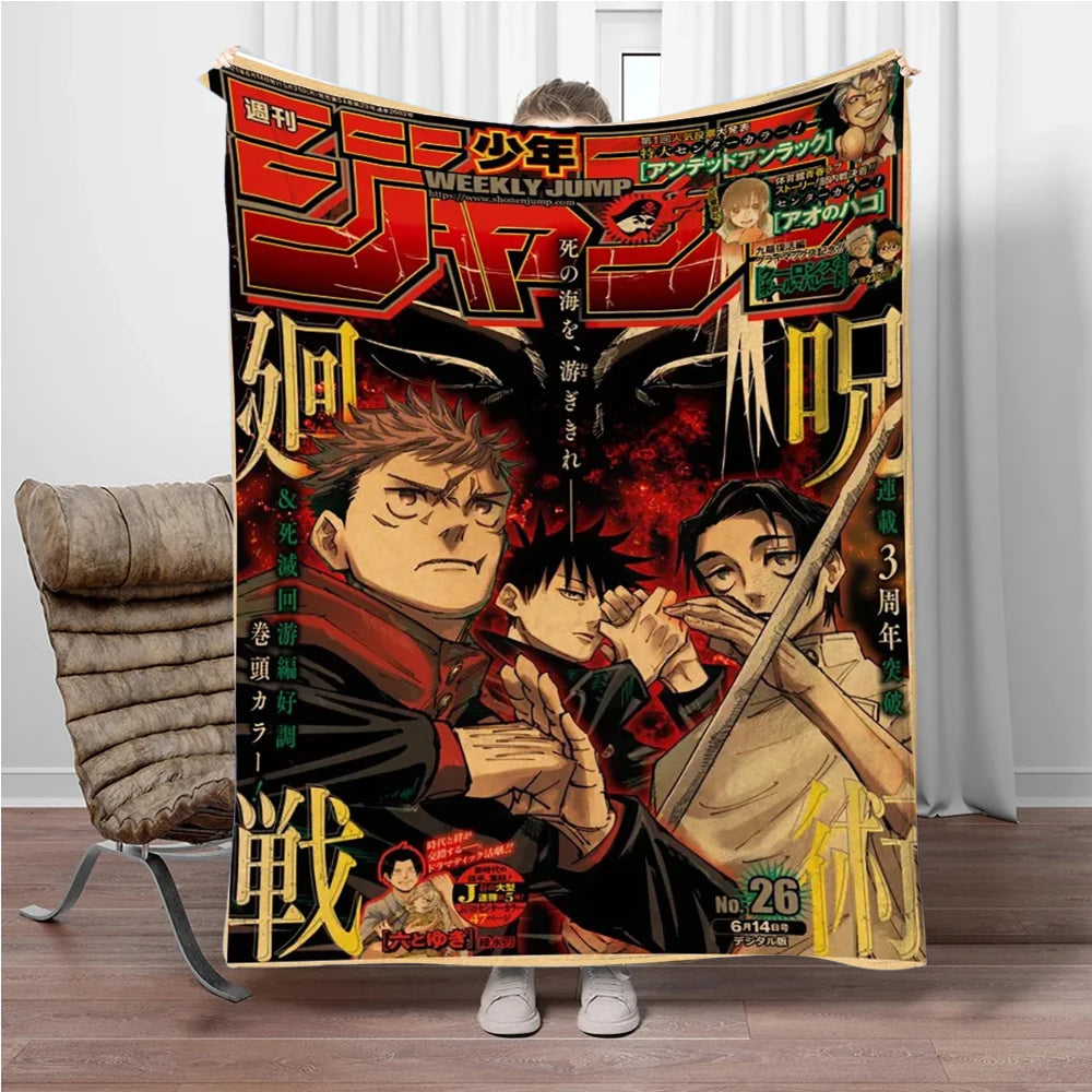 Vintage Anime J-Jujutsu-Kaisen Flannel Blankets Keep Warm Throw Blanket Comfortable Blanket for Picnic Beds Sofa Home Bedroom