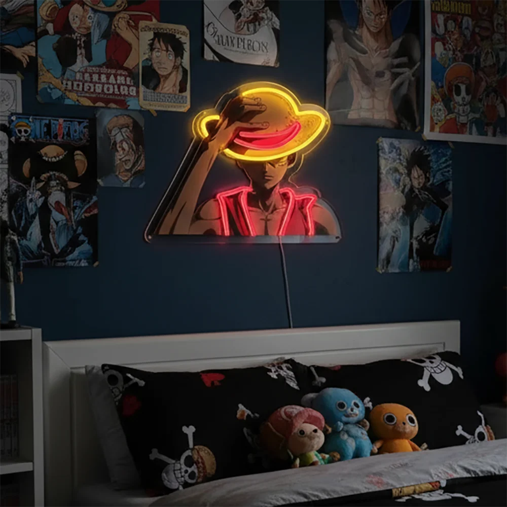 Custom One Piece Luffy Acrylic Neon LED Light Animes Artwork for Home Festival Decor Party Bar Hotel Salon Business Shop,Etc.