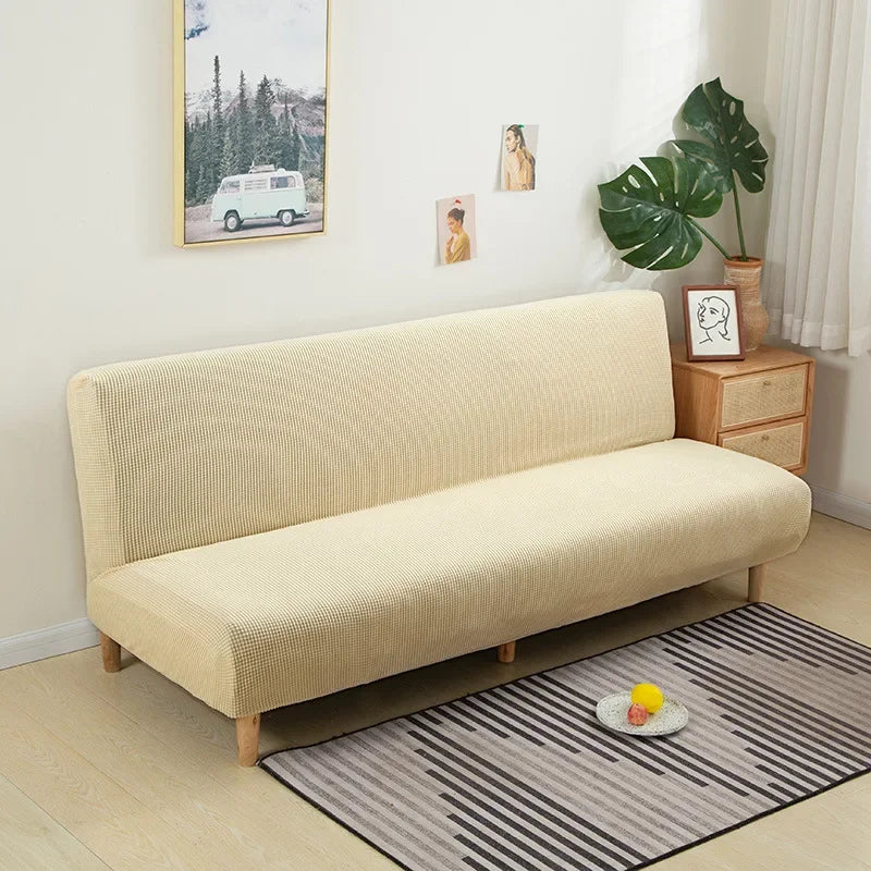 Polar Fleece Fabric Armless Futon Sofa Bed Cover Solid Without Armrest Big Elastic Folding Furniture home Decoration Bench Cover