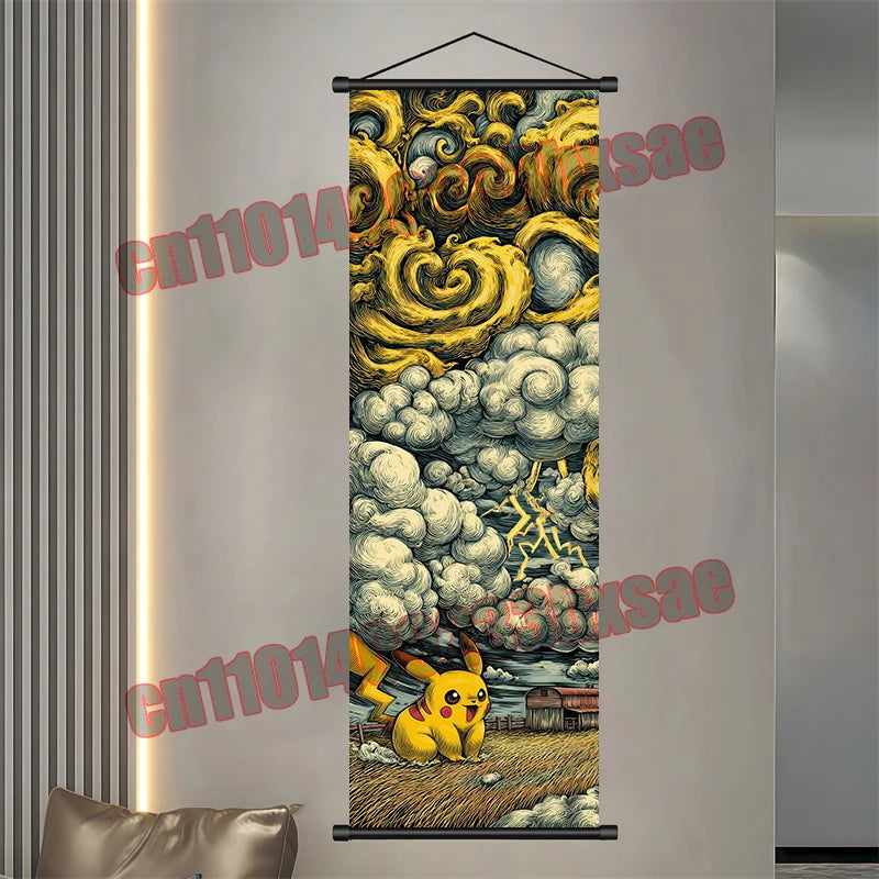 Printed Pokemon Poster, Anime Wall Artwork, Gengar Eevee Pikachu Images, Scroll Paintings, Retro Artist Home Living Room Decor