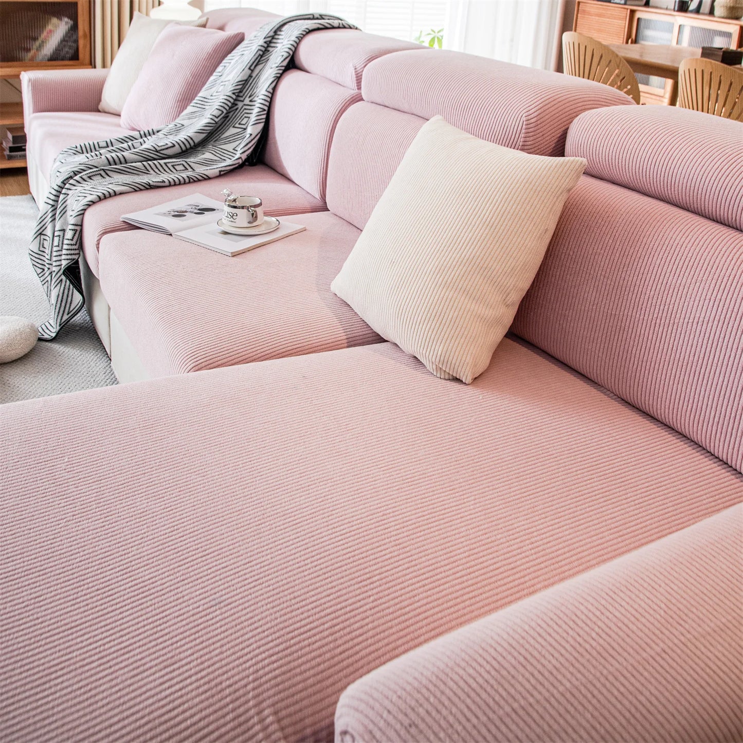 Thicken Stripe Jacquard Stretch Removable Sofa Seat Cushion Cover Washable for Living Room Kids Pets Furniture Protector