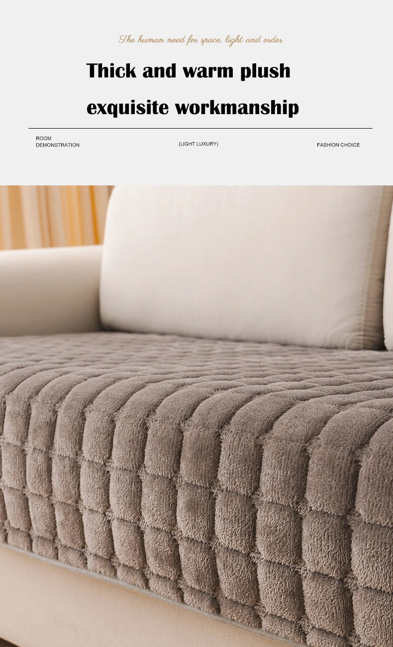 Flannel Sofa Cushion Four Seasons General Non-Slip Thickened Living Room Sofa Backrest Cover Modern Plush Seat Cushion