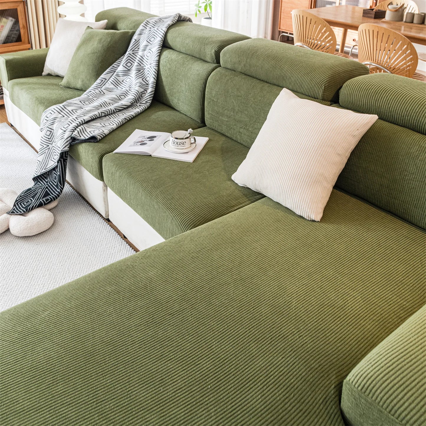Thicken Stripe Jacquard Stretch Removable Sofa Seat Cushion Cover Washable for Living Room Kids Pets Furniture Protector