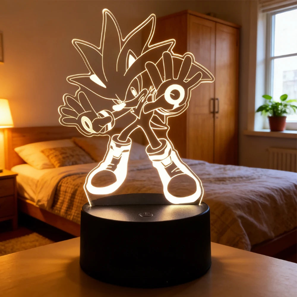 Sonices The Hedgehog Harajuku Anime Figures 3D LED Night Lights Cute Cartoon Home Bedroom Decoration Table Lamps Kids Toys Gifts