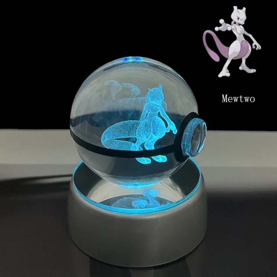 Pokemon 3D Crystal Ball Pikachu Gengar Eevee Mewtwo Anime Game Pokeball Led Night Light Base Kids Birthday Gift Home Decoration