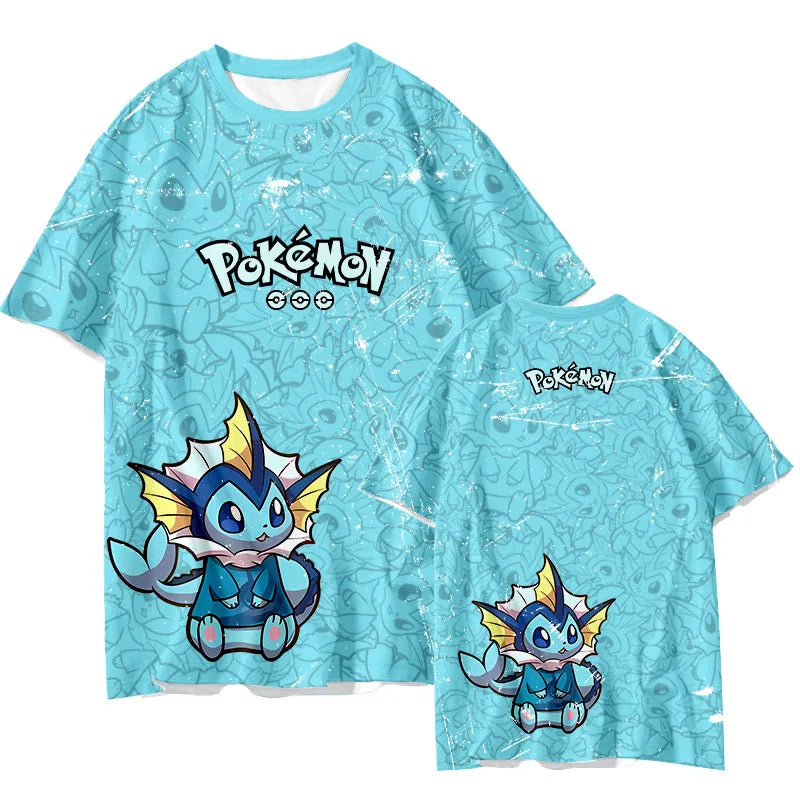 Bandai Summer Elf Pok É Mon Eevee Evolution Anime Peripheral Quick Drying Breathable Comfortable Parent Child Anime T-shirt