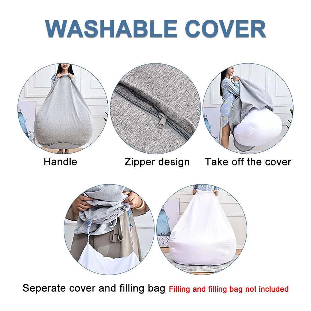 1/2Pcs Lazy Sofa Cover Solid Chair Covers Without Filler Large Bean Bag Cover Adults Couch Living Room Bedroom Tatami Lounger