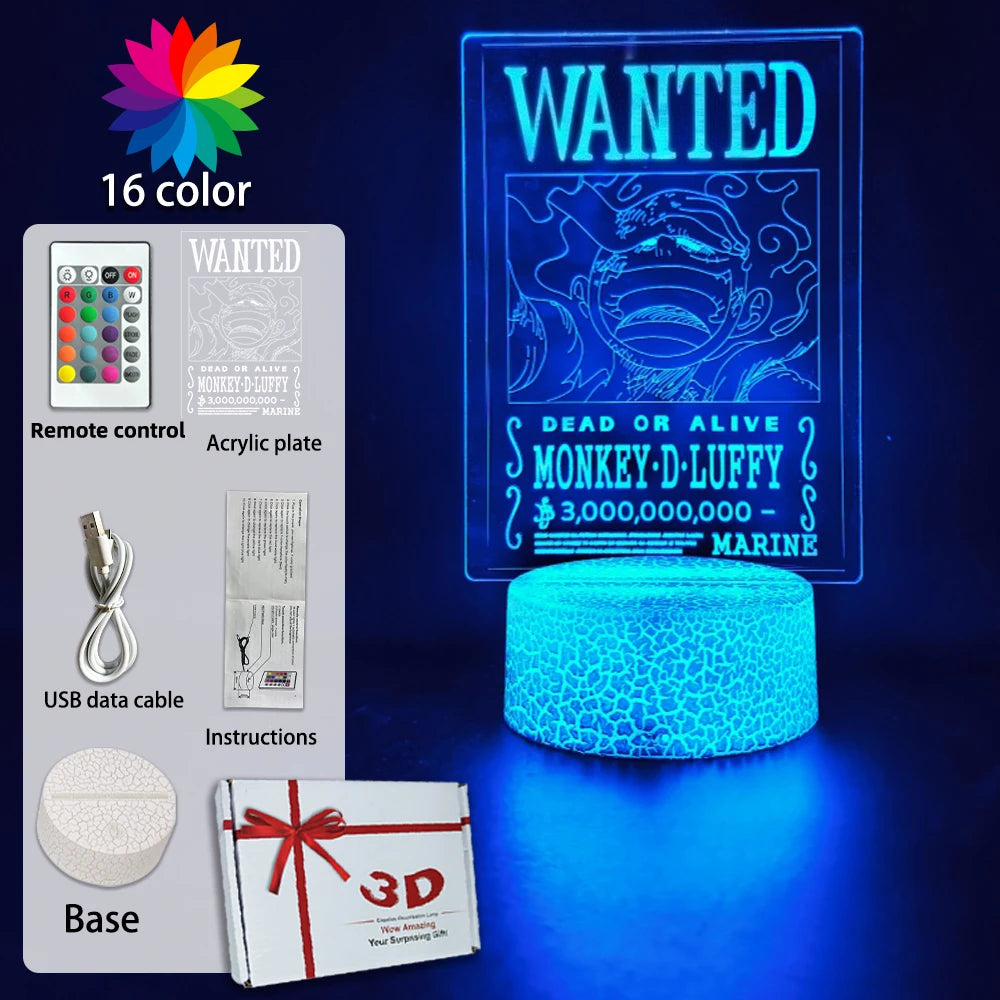 Anime Figure LED Night Light One Piece Luffy Zoro Figures USB Lamp Action Collection Bedside Table Decoration Christmas Gifts