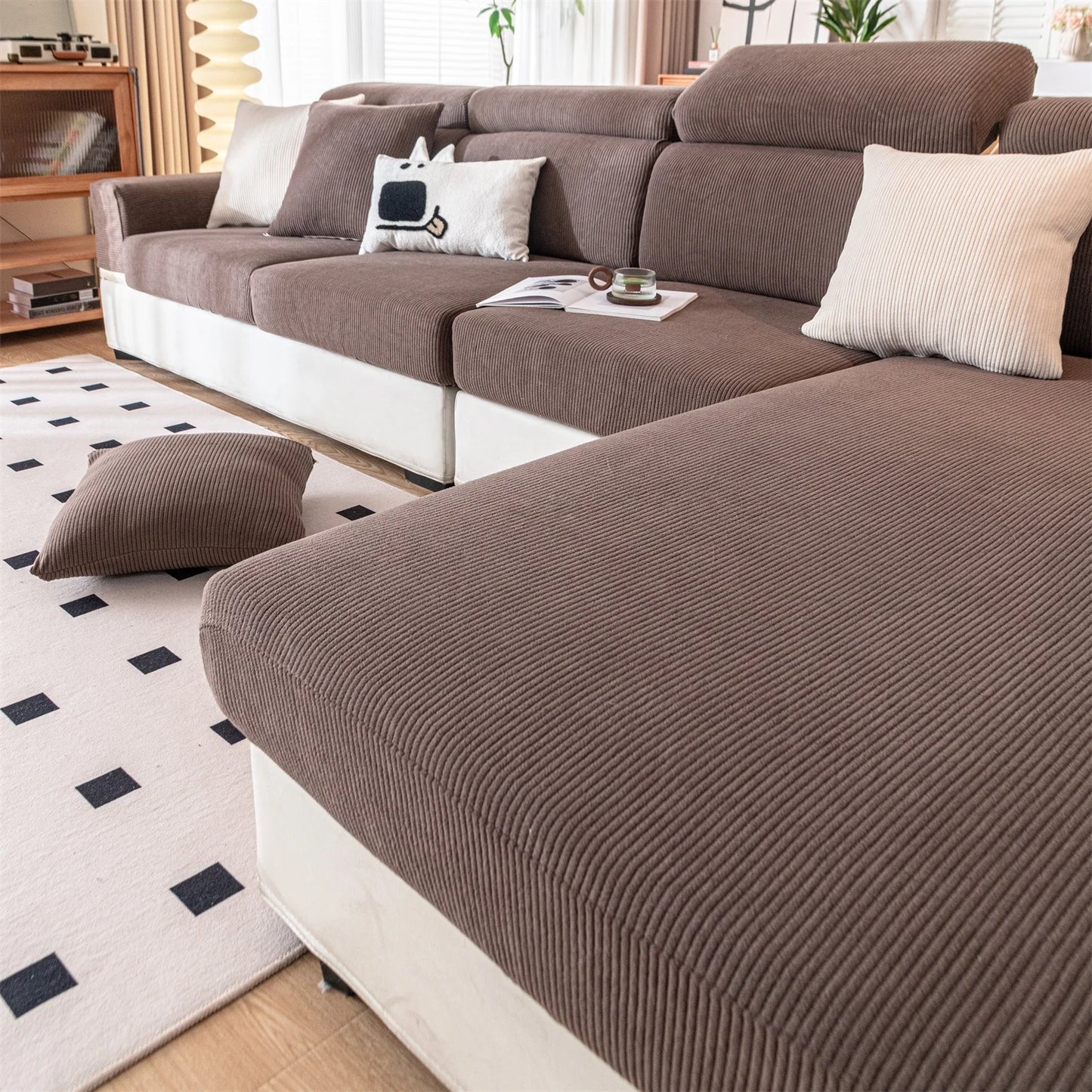 Thicken Stripe Jacquard Stretch Removable Sofa Seat Cushion Cover Washable for Living Room Kids Pets Furniture Protector