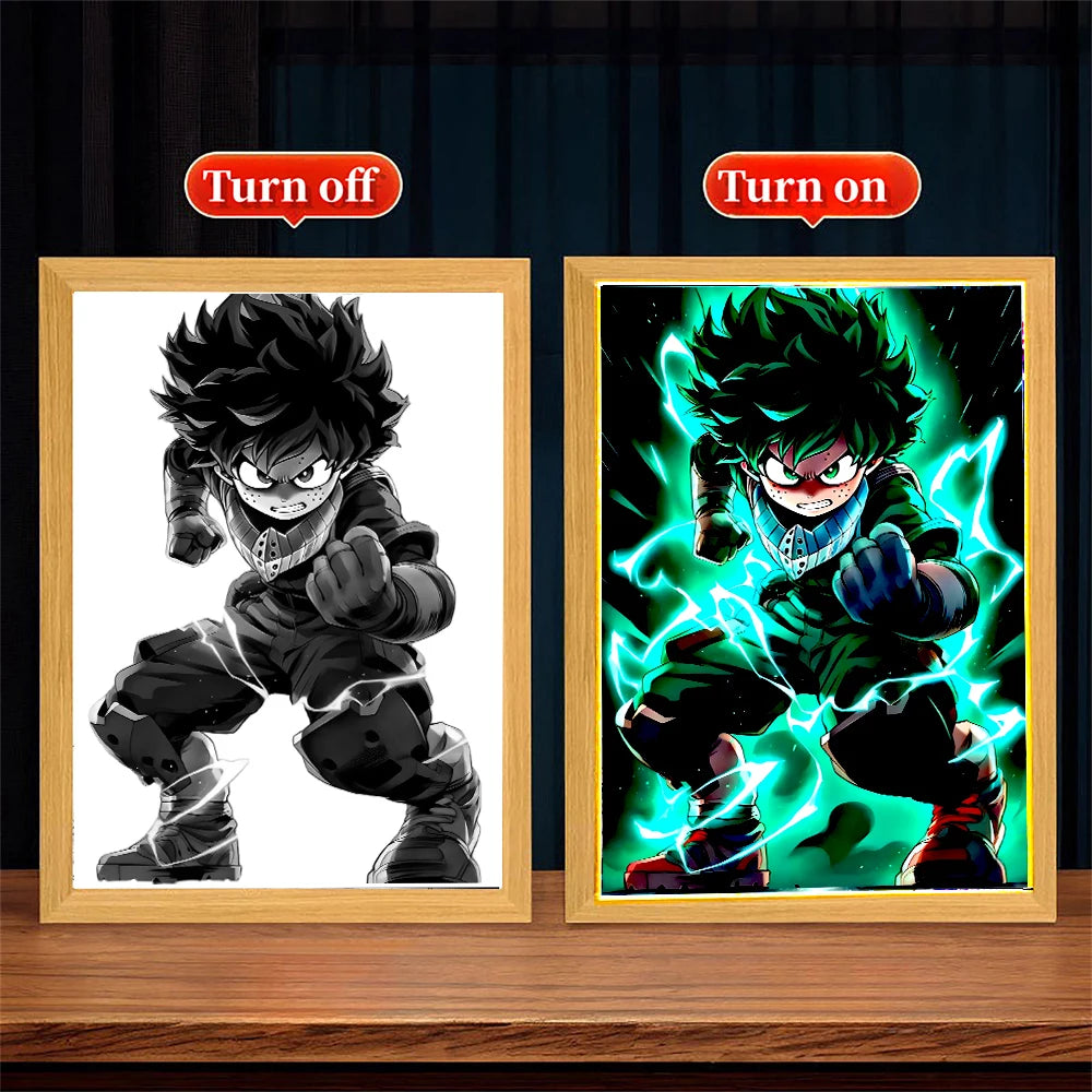 Anime Light Painting Picture Frame My Hero Academy Led Night Light Moon Lamp Boku Figure Bedroom Home Tabe Decor Friends Gifts