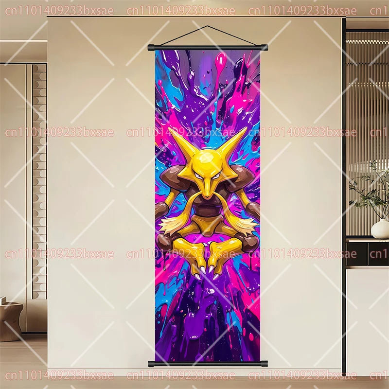Pokémon Anime HD Scroll Painting Eevee Pikachu Suicune Charizard Mewtwo Background Wall Art Decoration Poster Children's Gift