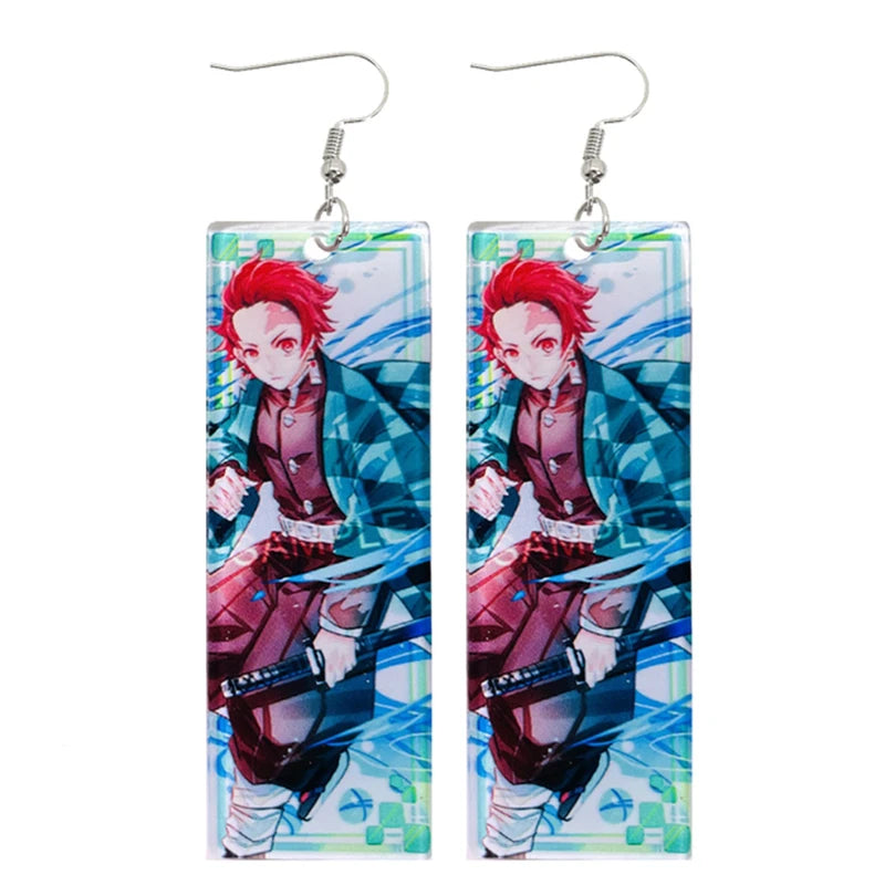 2022 Trendy Acrylic Tanjiro Earrings Demon Slayer Earrings Anime Cosplay Props Hanafuda Drop Long Earrings for Women Girls Jewel