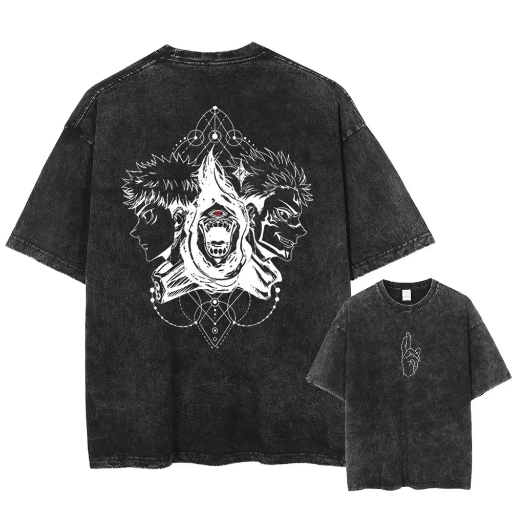 New Arrival Mens Clothes Tee Shirt Homme Graphic T-Shirts Men Tshirt for Men Ropa Hombre Jujutsu Kaisen Washed Camisetas
