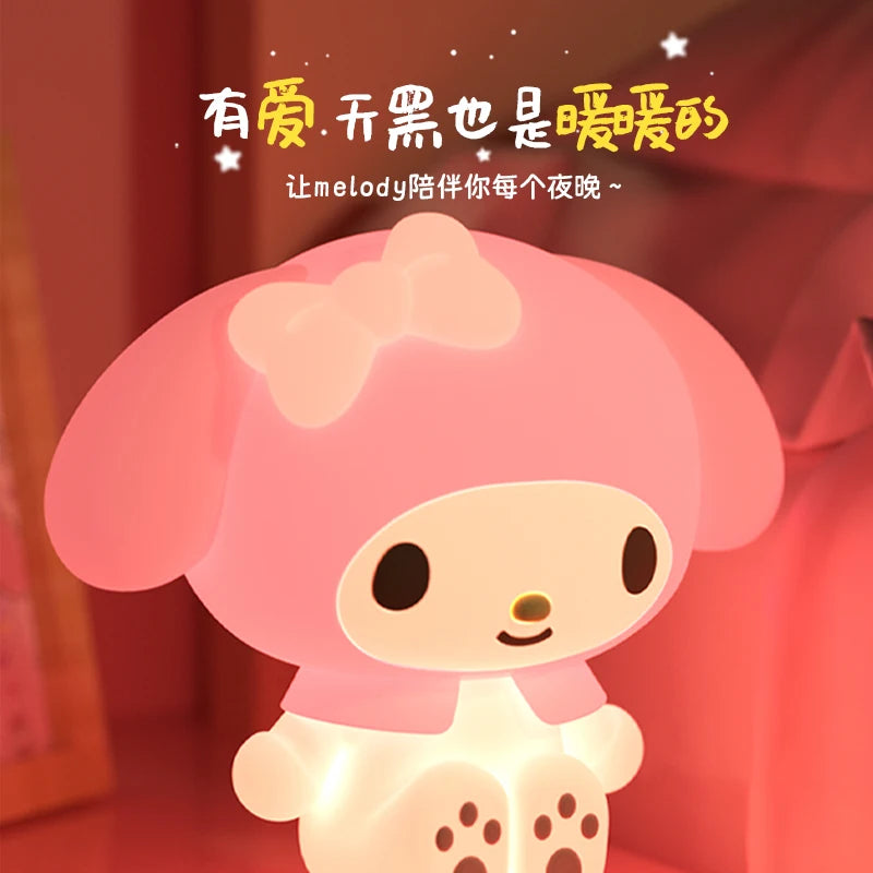 New Sanrio My Melody Silicone Night Light Anime Figures Melody Clap Light Bedroom Sleep Atmosphere Night Lamp Ornaments Toy Gift