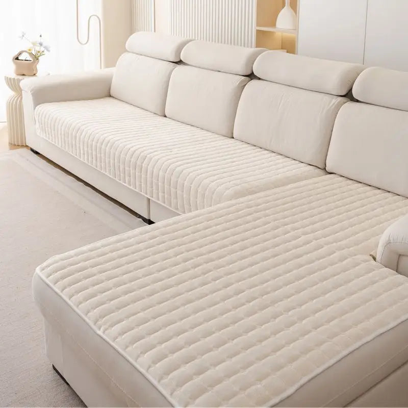 Plush plaid sofa cushion non-slip four seasons universal living room sofa cover simple modern thickened velvet cushion towel