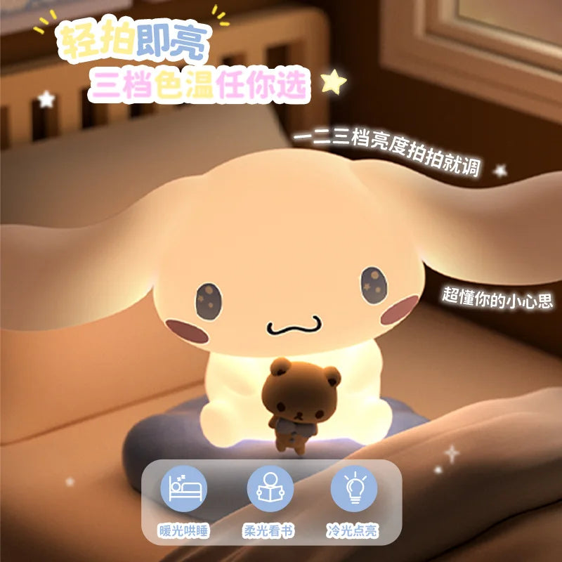 Authentic New Sanrio Family Series Luminous Toy Desktop Ornaments Kawaii Cinnamoroll Atmosphere Lamp Girls Anime Peripheral Gift