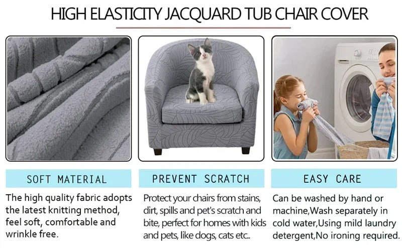 Leaves Jacquard Tub Chair Cover Anti-dirt Stretch Armchair Slipcover All-inclusive Single Club Sofa Cushion for Living Room