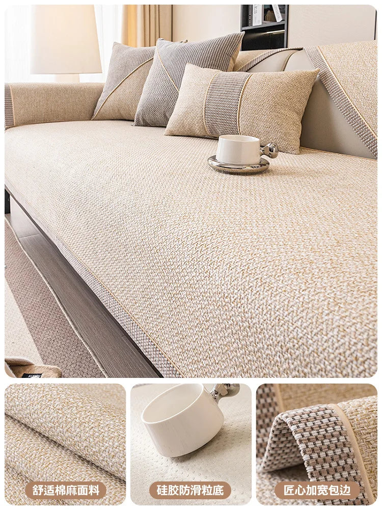 Linen Sofa Cushion for All Seasons Universal Non-slip Sofa Cover Cover New 2024 Backrest Cover Cloth Towel Woven Cotton
