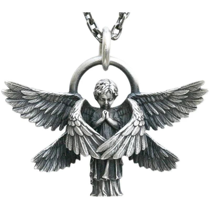 Silver-Plated Anime Mecha Beautiful Girl Girl Pendant Necklace Men and Women Hip-Hop Rock Punk Trendy Jewelry Gift