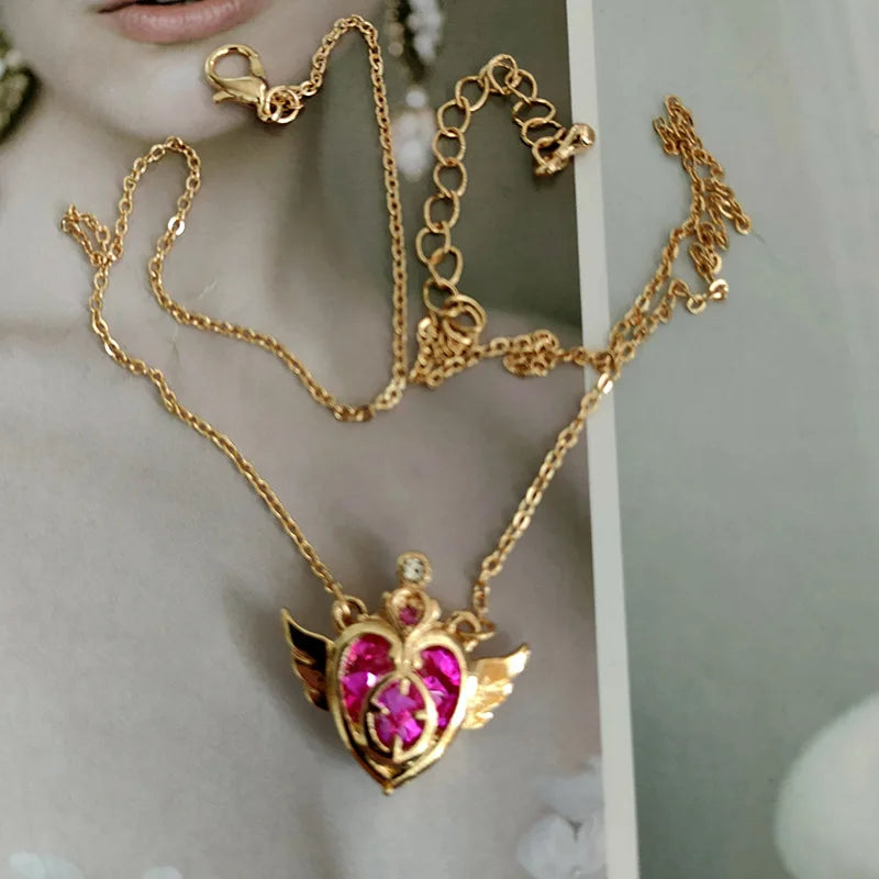 5PCS/SET Anime Cute Moon Tsukino Usagi Necklace for Women Girl Cartoon Enamel Magic Necklace Aino Minako Cosplay Jewelry Gifts
