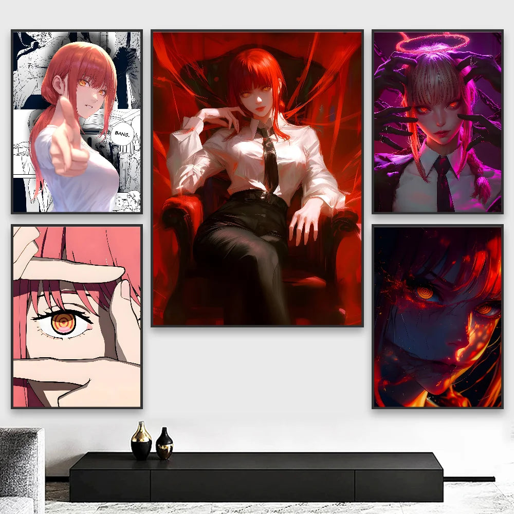 Makima Chainsaw Man Anime Poster HD art sticky wall waterproof home living room bedroom bar aesthetic decoration
