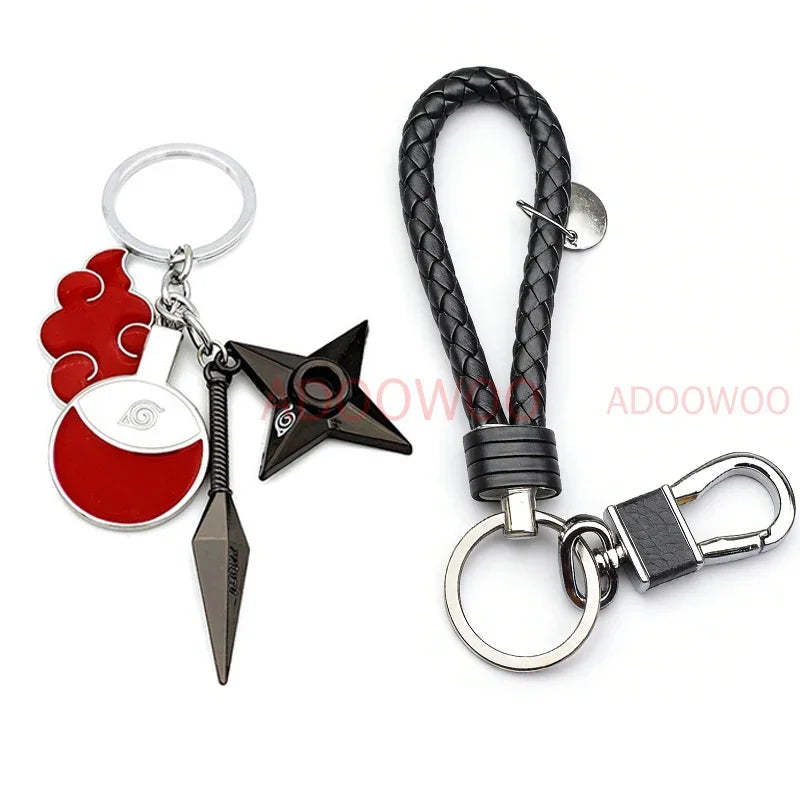 20 Styles Bandai Naruto Red Cloud Alloy Keychain Set Woven Leather Rope Charm Cartoon Keychain Car Pendant Young Punk Toy Gift
