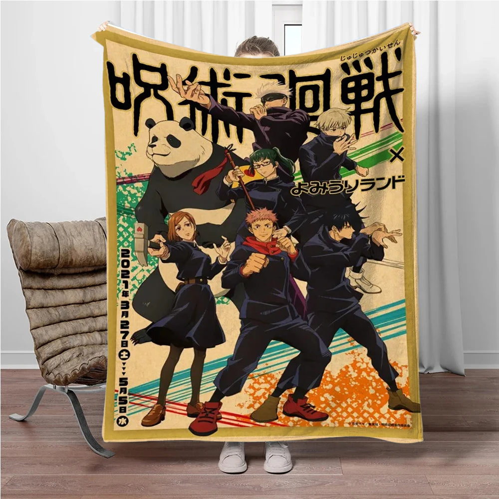 Vintage Anime J-Jujutsu-Kaisen Flannel Blankets Keep Warm Throw Blanket Comfortable Blanket for Picnic Beds Sofa Home Bedroom