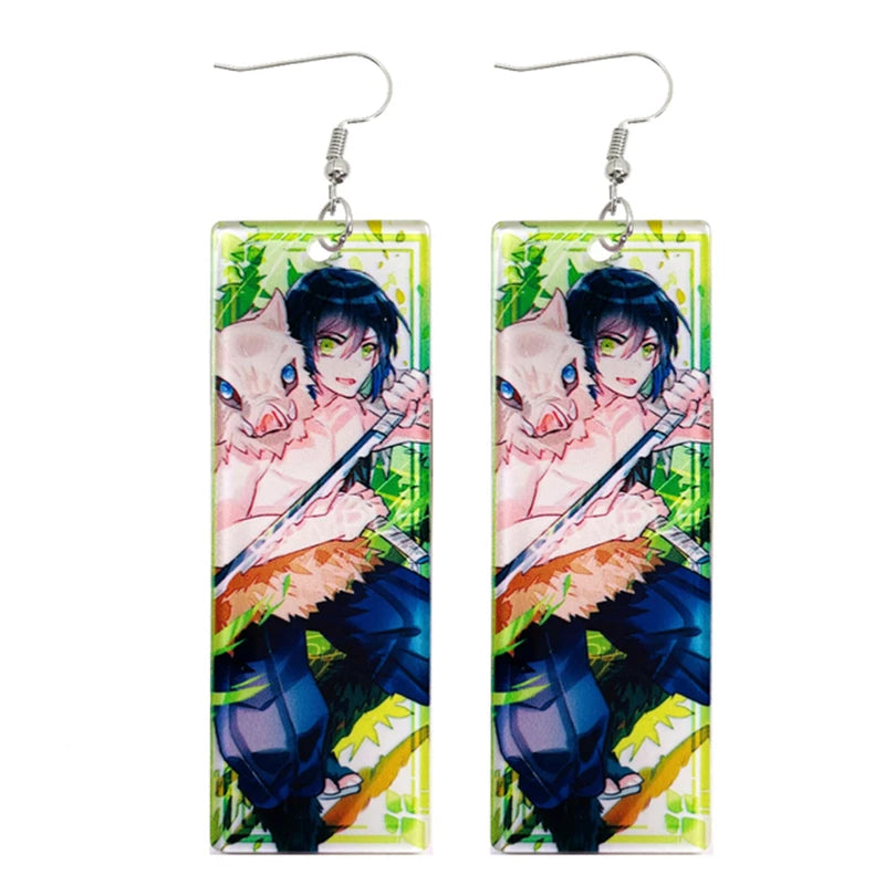 2022 Trendy Acrylic Tanjiro Earrings Demon Slayer Earrings Anime Cosplay Props Hanafuda Drop Long Earrings for Women Girls Jewel