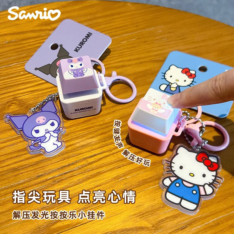 Genuine Sanrio Light Sound Press Button Stress Relief Keychain Adorable Bag Pendant Anime Figures Unique Gift For Friends Family