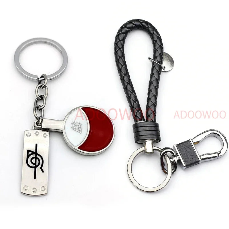 20 Styles Bandai Naruto Red Cloud Alloy Keychain Set Woven Leather Rope Charm Cartoon Keychain Car Pendant Young Punk Toy Gift
