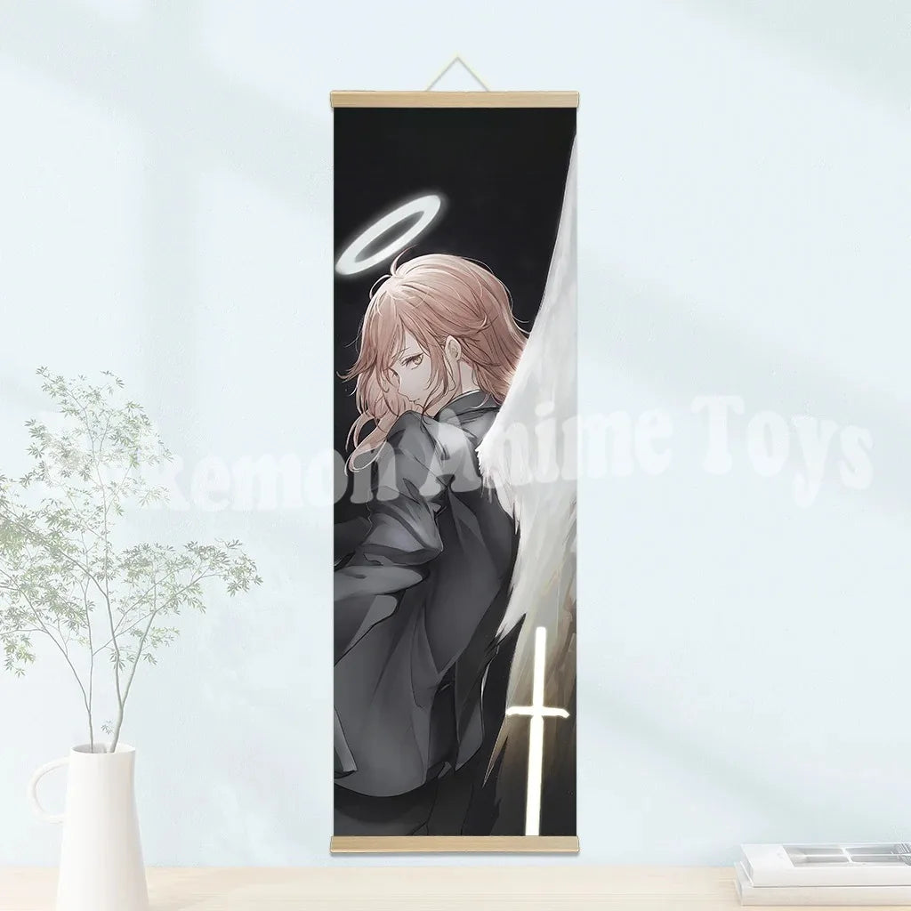 Chainsaw Man Anime Poster Wooden-framed Scroll Painting HD Quality Wall Art Retro Posters for Home Room Wall Decor