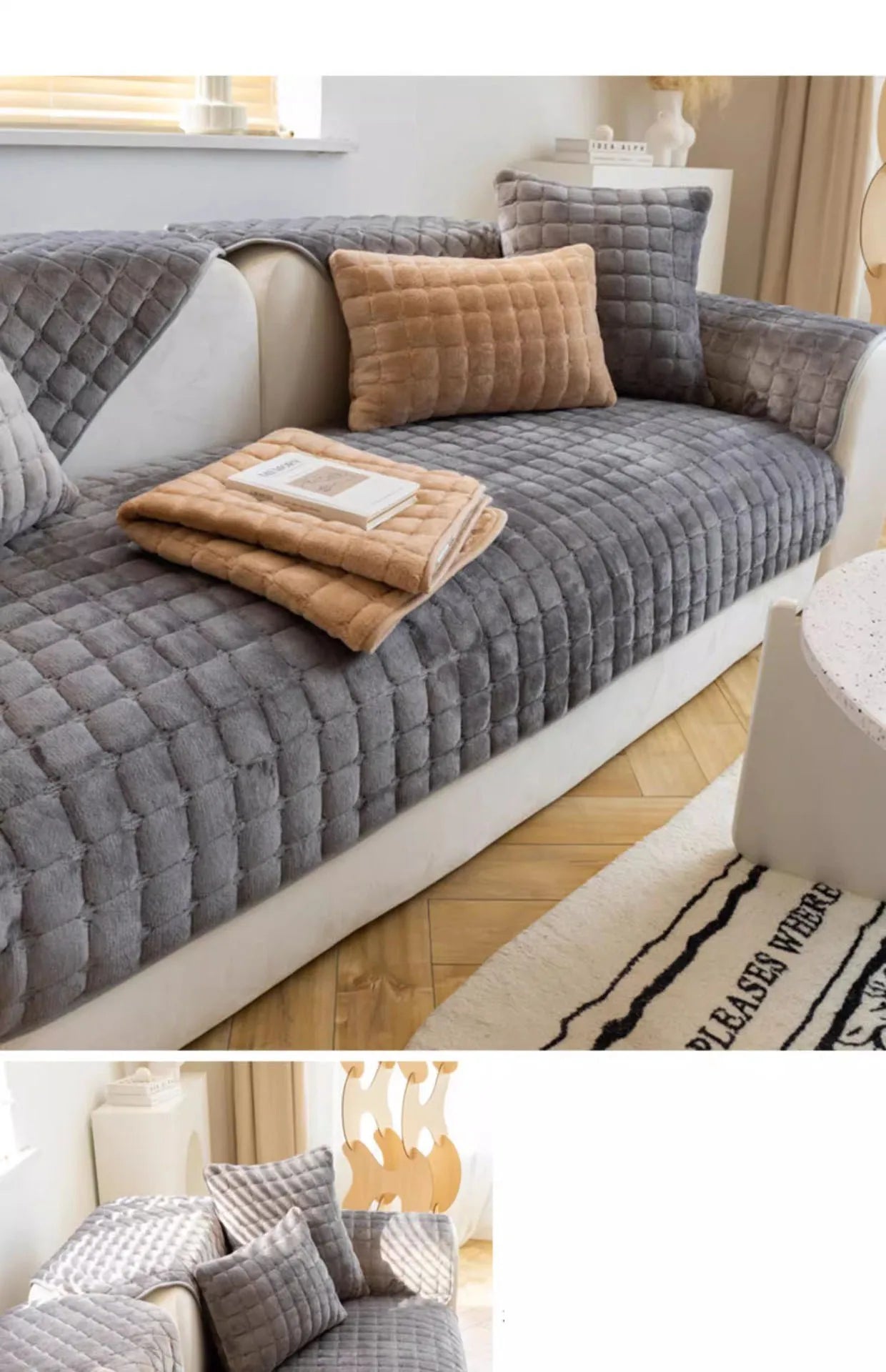 Plush plaid sofa cushion non-slip four seasons universal living room sofa cover simple modern thickened velvet cushion towel