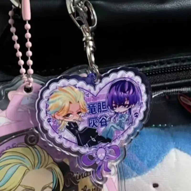 5styles Anime Tokyo Avengers Peripherals Heart-shaped Keychain Haruchiyo Sanzu Acrylic Keychian Keisuke Baji Accessory Toys Gift