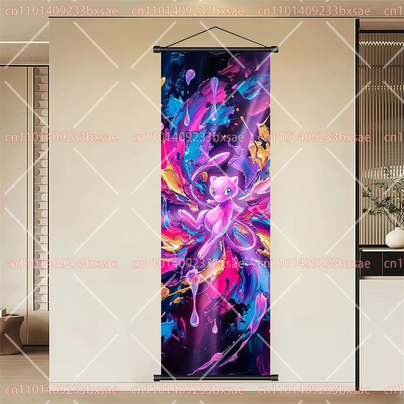 Pokémon Anime HD Scroll Painting Eevee Pikachu Suicune Charizard Mewtwo Background Wall Art Decoration Poster Children's Gift