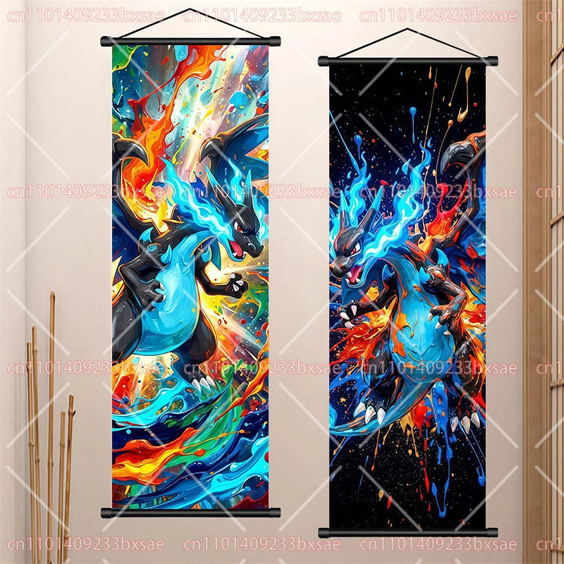 Anime Pokémon Gengar Charizard Kyogre Gyarados Mewtwo Rayquaza Cool Poster Hanging Scroll Painting Birthday Holiday Party Gift