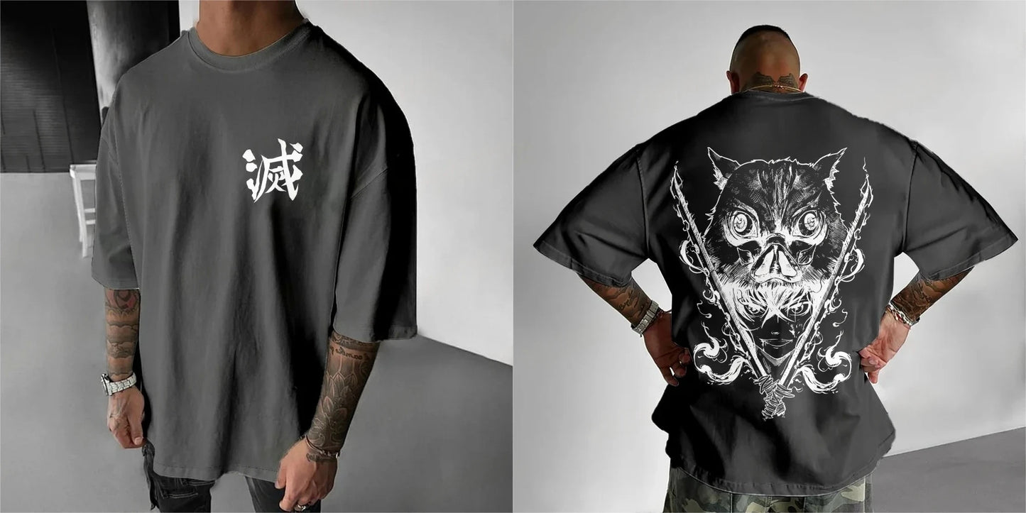 Demon Slayer Men's T-shirt Inosuke Hashibira Japan Anime Summer Boy Spring and Autumn Children's Short Sleeves Parent-Child Wear