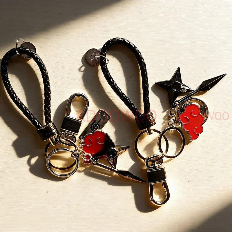 20 Styles Bandai Naruto Red Cloud Alloy Keychain Set Woven Leather Rope Charm Cartoon Keychain Car Pendant Young Punk Toy Gift