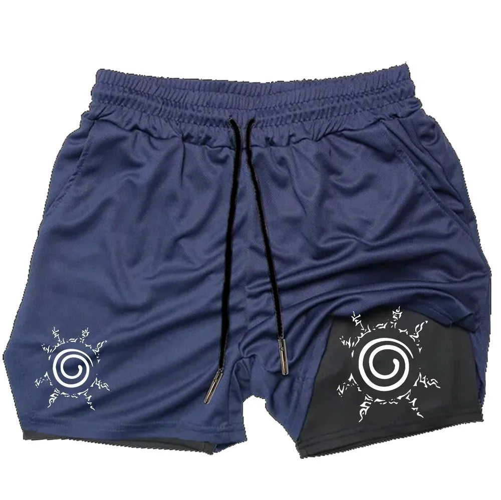 Naruto Anime Mens Gym Quick-Drying Jogging Shorts Fitness Workout Running 2 in 1 Short Pants Men Sports Bodybuilding Sweatpants