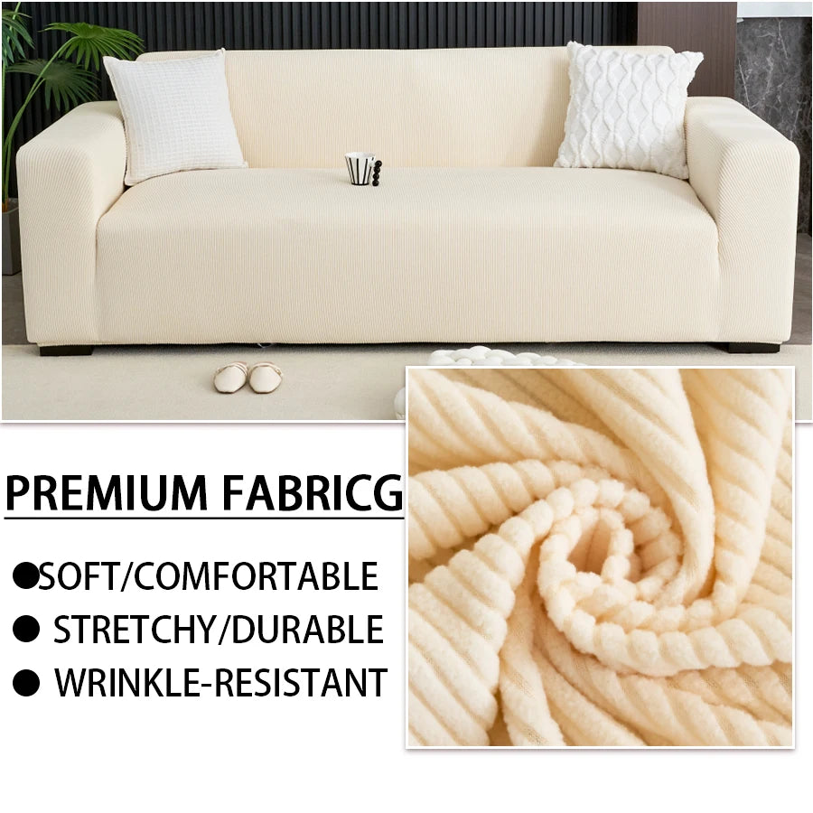 Solid color sofa cover with elastic band design, removable and machine washable, high elasticity, full coverage dust cover