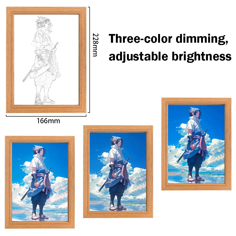 Anime Naruto light painting photo frame Sasuke Gaara Led night light bedroom decoration Christmas gift Moon light