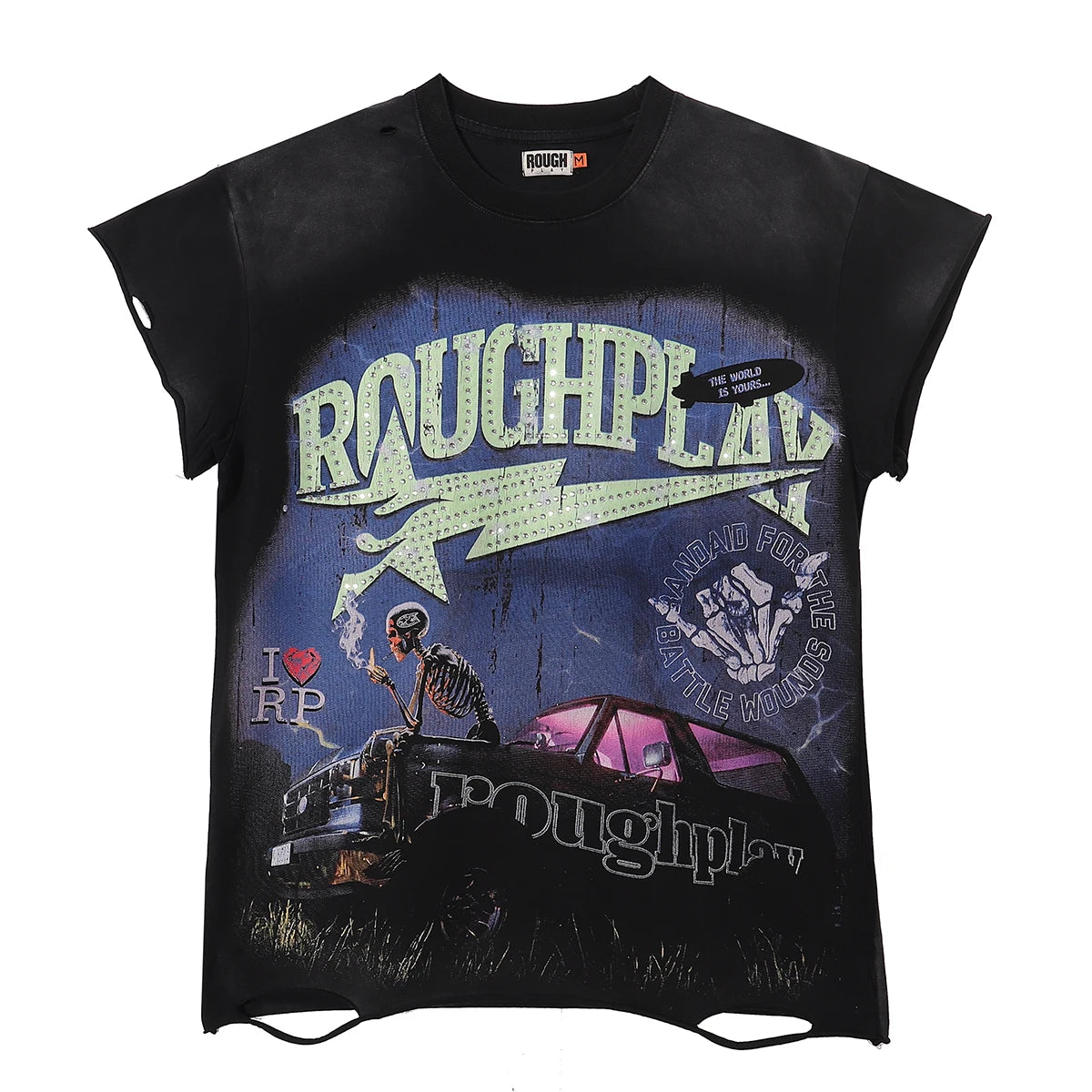 New Rough Play hotfix rhinestone and Printed Pattern T-shirt Men/Women Loose sleeveless Tops 100% Cotton Casual T-shirt