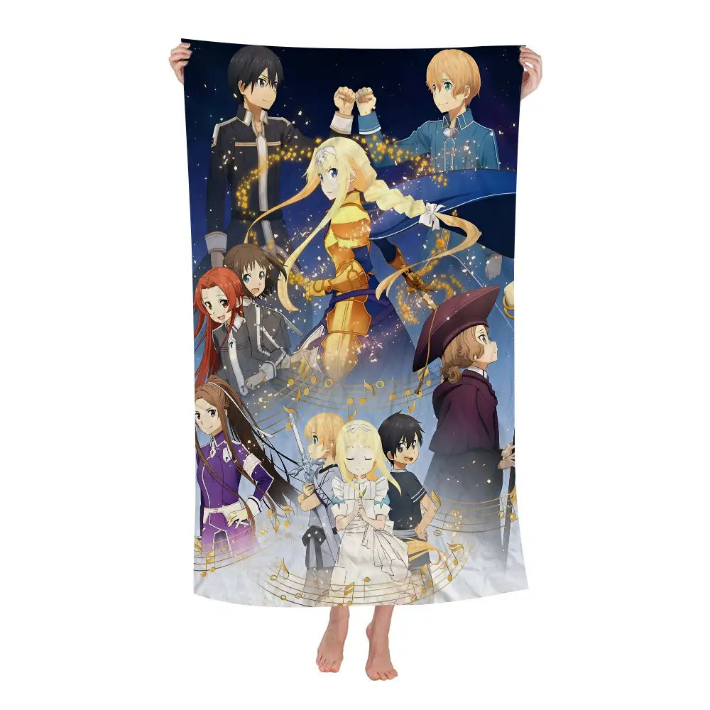 Sword Art Online Bath Towel Microfiber Soft Water Absorbing Breathable For Girl Kids Decorative Cartoon Beach Towel