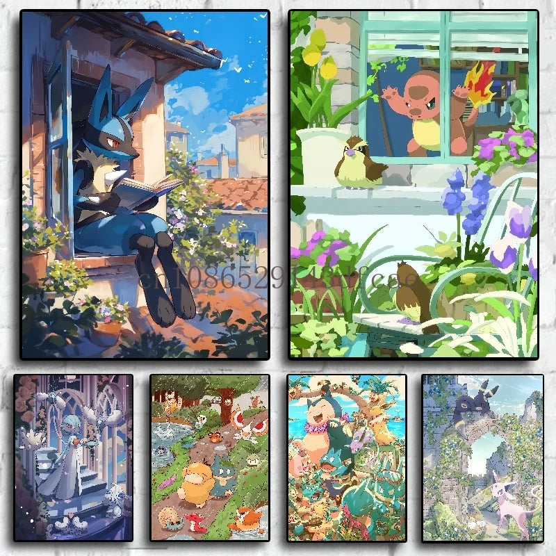 Anime Pokemon Canvas Painting Bulbasaur Charmander Squirtle Poster and Print Watercolor Wall Art Picture Home Decor Kids Gifts