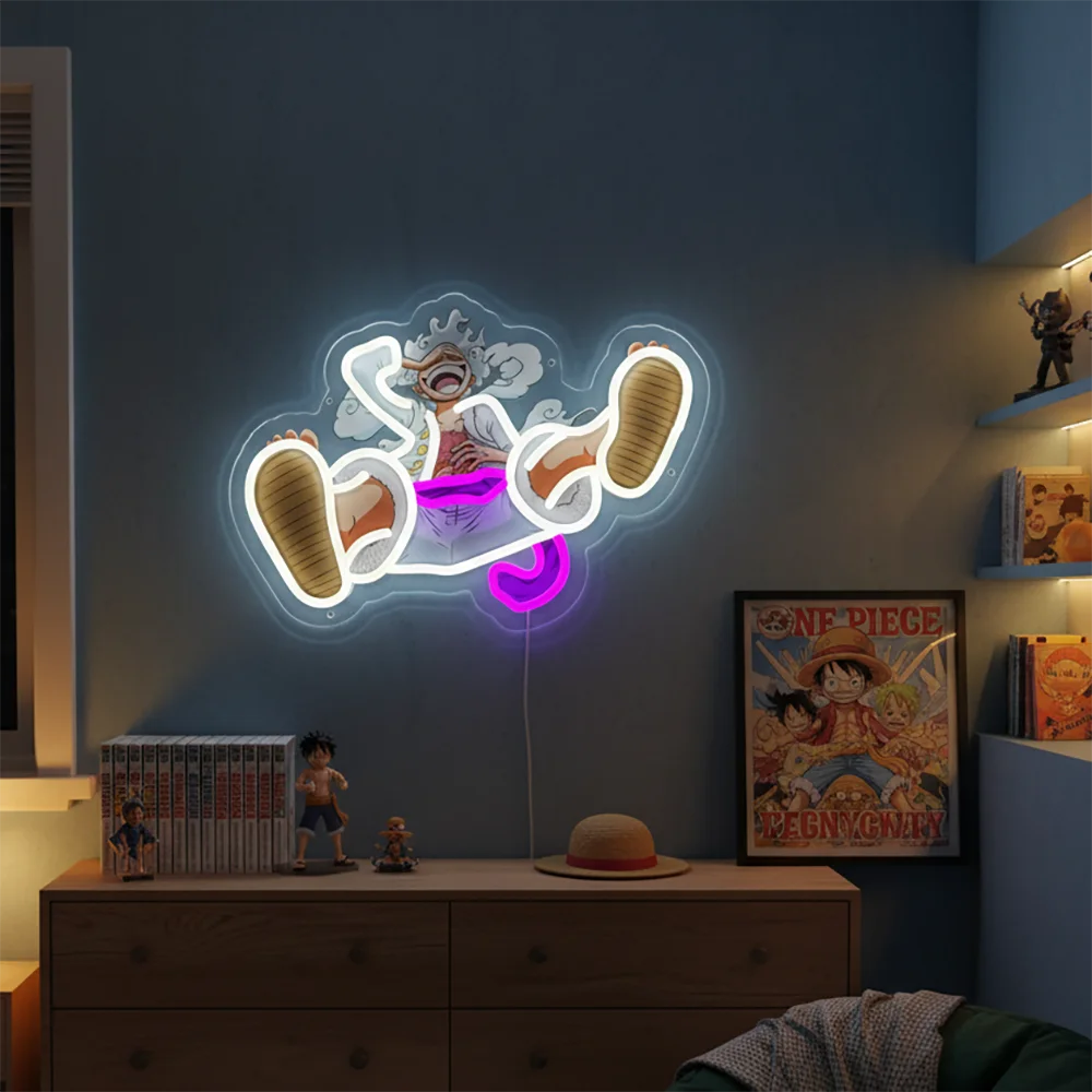 Custom One Piece Luffy Acrylic Neon LED Light Animes Artwork for Home Festival Decor Party Bar Hotel Salon Business Shop,Etc.