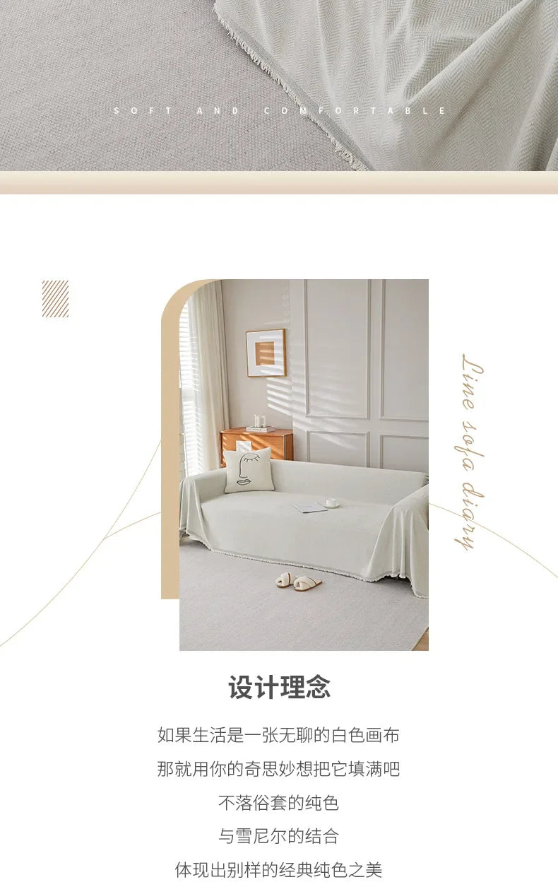Couch Cover Luxurious Chenille Sofa Covers with Elegant Fringe Herringbone Texture Heavyweight Cozy Blanket for Couch Bed Decor