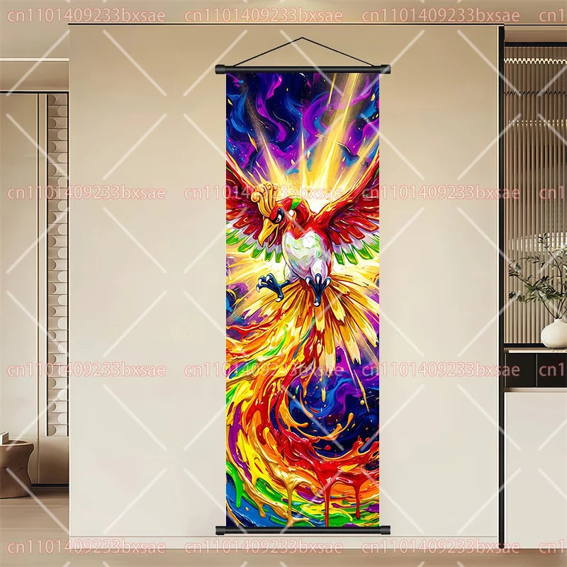 Pokémon Anime HD Scroll Painting Eevee Pikachu Suicune Charizard Mewtwo Background Wall Art Decoration Poster Children's Gift