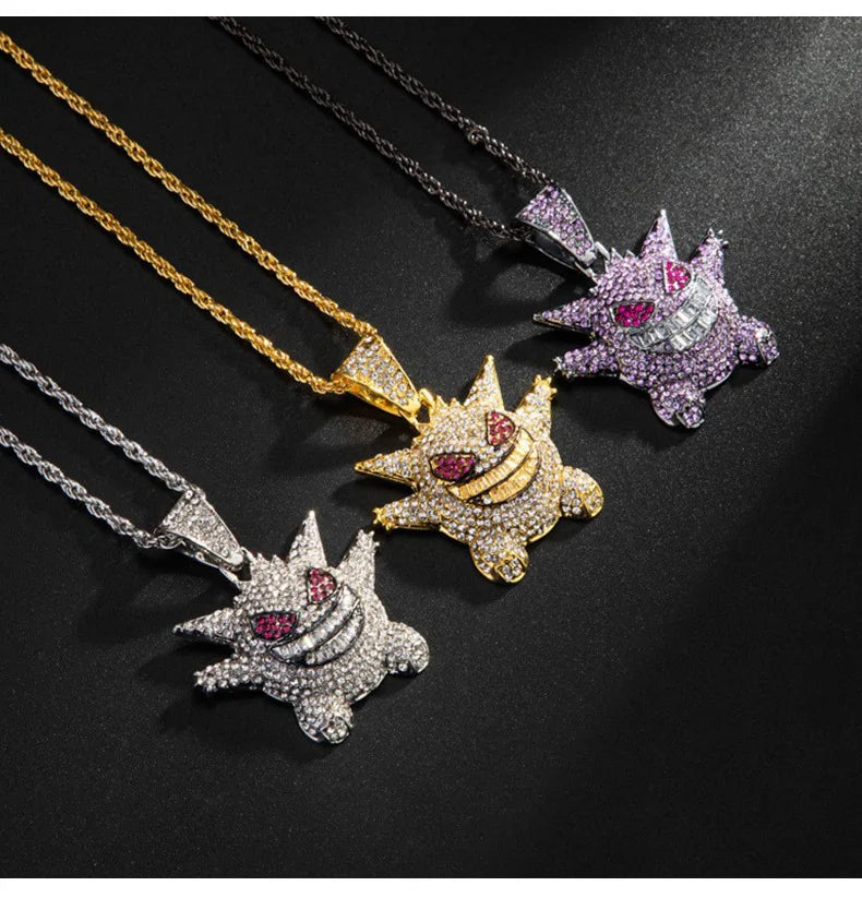 Anime Pokemon Gengar Cartoon Pendant Necklace Hip Hop Trendy Jewelry Fashion Decorative Necklaces Gift for Teen Boys Fans