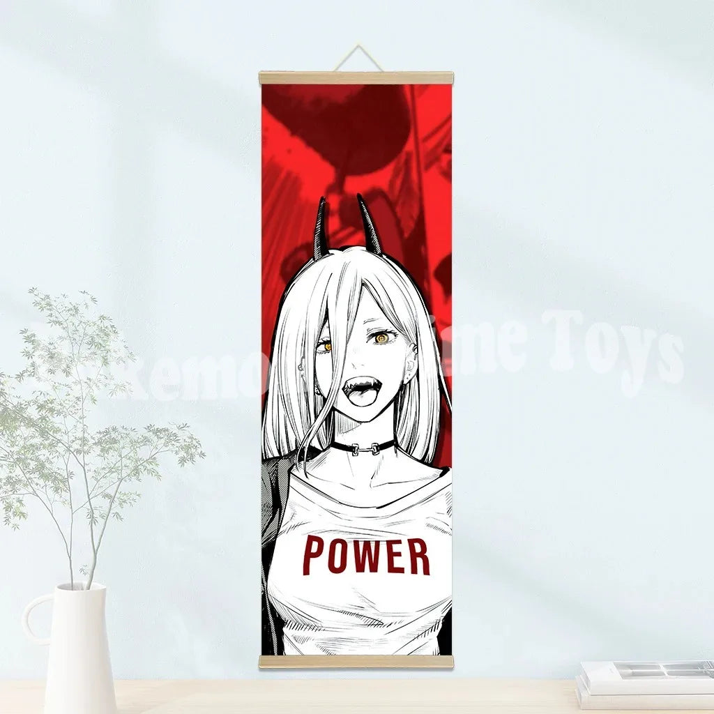 Chainsaw Man Anime Poster Wooden-framed Scroll Painting HD Quality Wall Art Retro Posters for Home Room Wall Decor