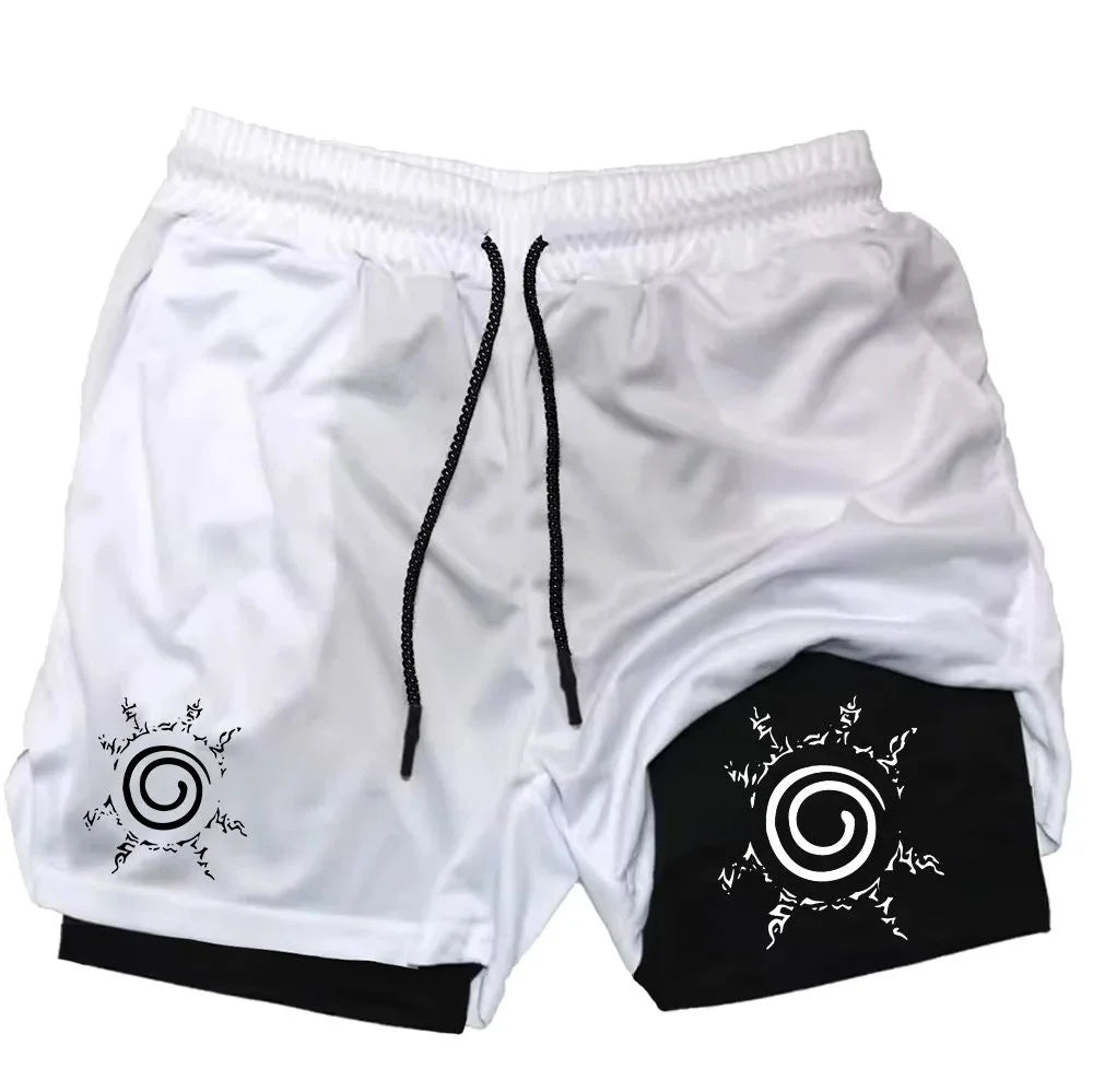 Naruto Anime Mens Gym Quick-Drying Jogging Shorts Fitness Workout Running 2 in 1 Short Pants Men Sports Bodybuilding Sweatpants